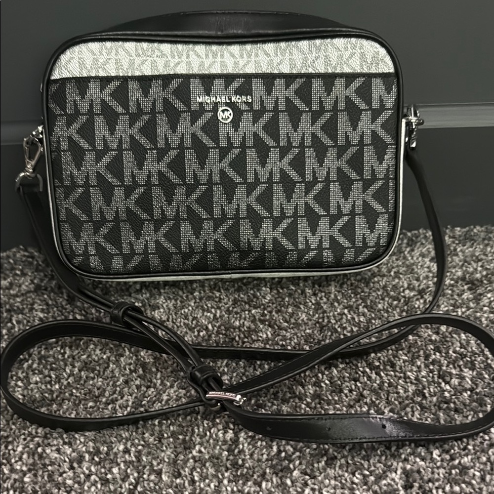 Michael Kors Monogram Black and Silver Crossbody
